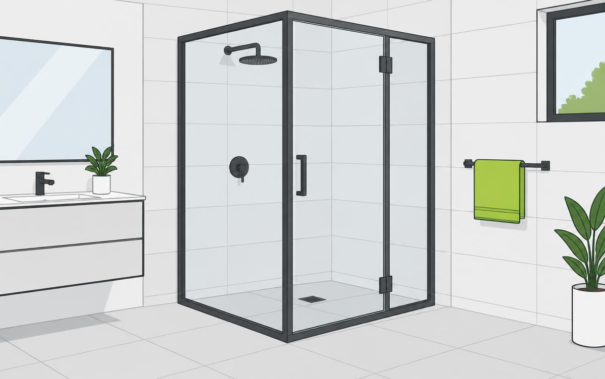 Illustration of framed shower screen