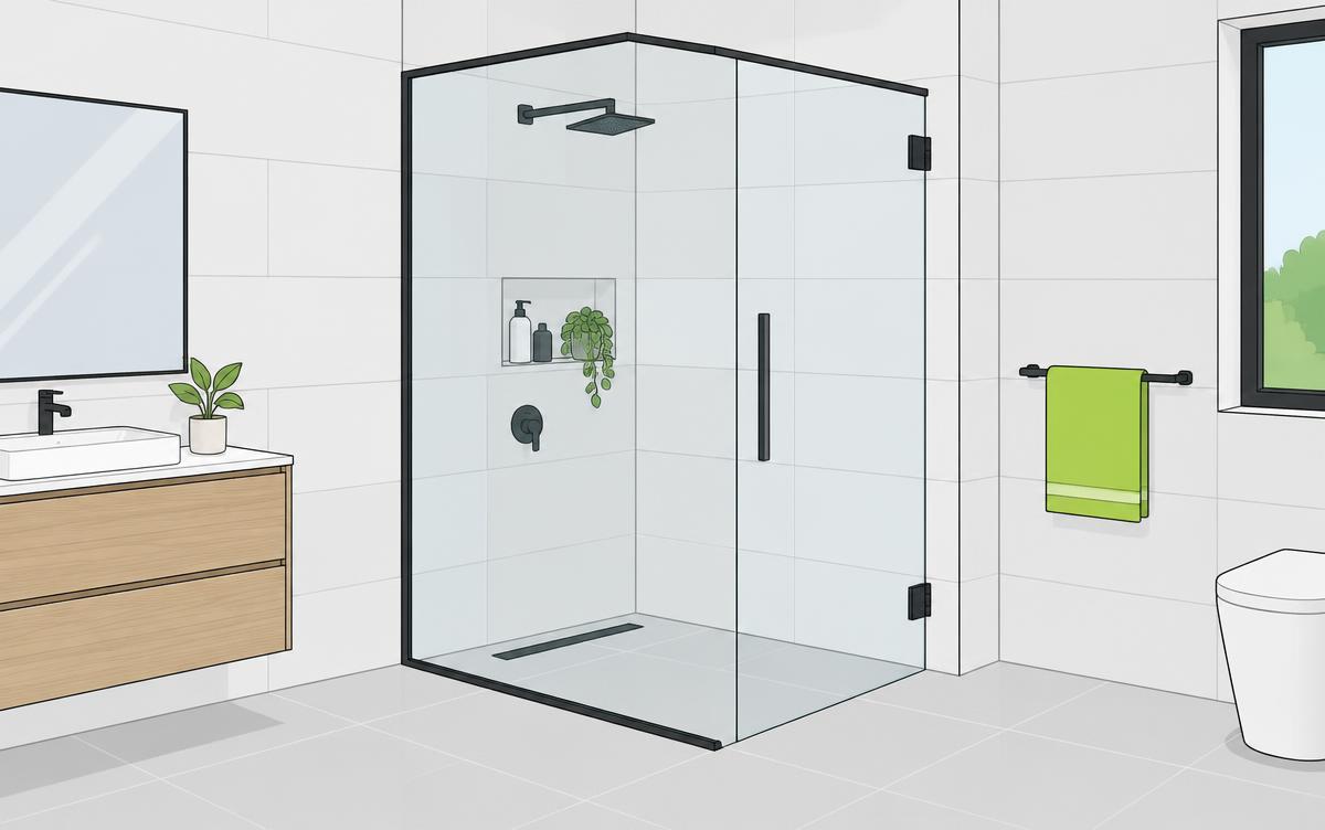 Illustration of semi-frameless shower screen